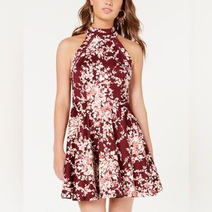 NWT B Darlin Juniors' Printed Mock-Neck Crochet-Trim Fit & Flare Dress